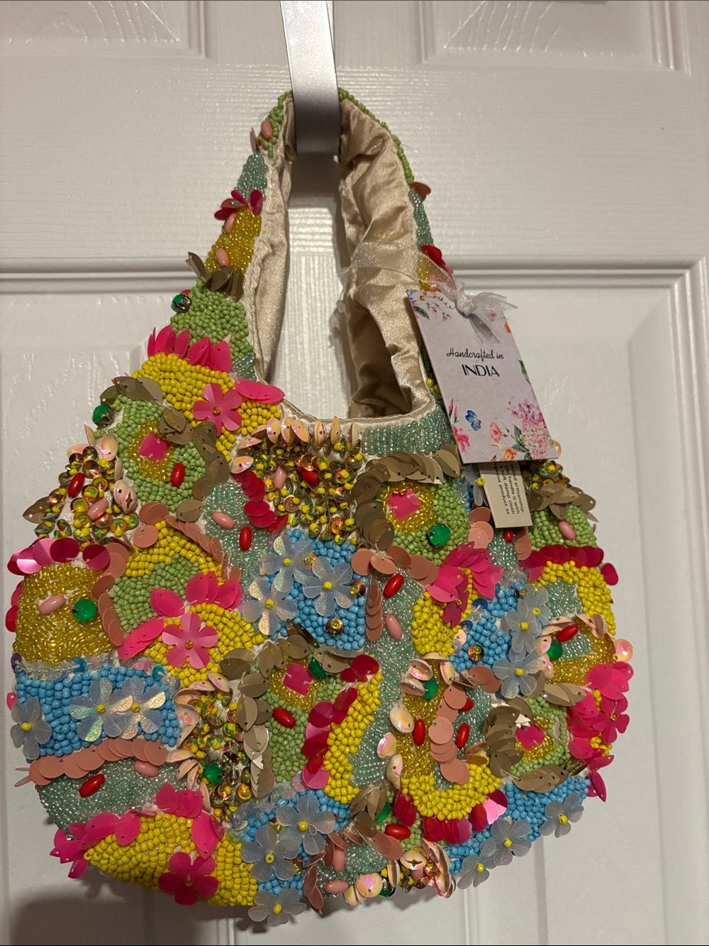 BNWT Handmade in India Beaded Floral Sequin Hobo Bag Statement Shoulder Bag